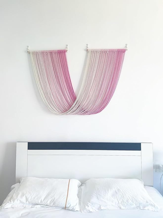QULBUJ Dip Dye Large Macrame Wall Hanging Tie-Dye Yarn Tapestry Home Boho Wall Decor Ombre Art Headboard Bedroom Living Room 52" Wx34 L,Pink