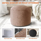 Pouf Ottoman Foot Rest, Comfortable & Soft, Round Footstool for Living Room, Bedroom, Office, Room Decoration, Corduroy Foot Stool Pouf with Odorless & Anti-Clump Filling, Small Brown