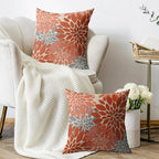 Orange Grey Gray Pillow Covers 18X18 Inch Set of 2, Fall Colored Modern Geometry Dahlia Floral Print Decorative Throw Pillow Covers Outdoor Farmhouse Cushion Case for Couch Sofa Bed Decor