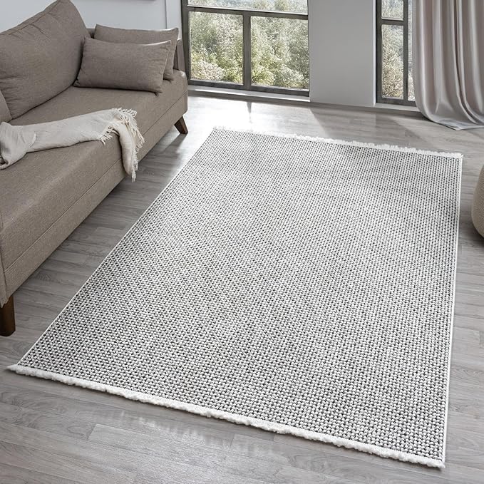 LUXE WEAVERS Solid Machine Woven White Dark Gray 4x6 Area Rug, Indoor Stain-Resistant Carpet