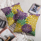 Mardi Gras Pillow Covers 16X16 Inch Set of 2, Purple Yellow Green Flower Holiday Dahlia Floral Print Decorative Throw Pillow Covers Outdoor Farmhouse Cushion Case for Couch Sofa Bed Decor