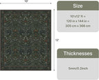 GENIMO Washable 10x12 Area Rug, Vintage Boho Floral Carpet, Soft Low-Pile Non-Slip Thin Rug for Living Room, Bedroom, Dining Room, Nursery, Dark Green