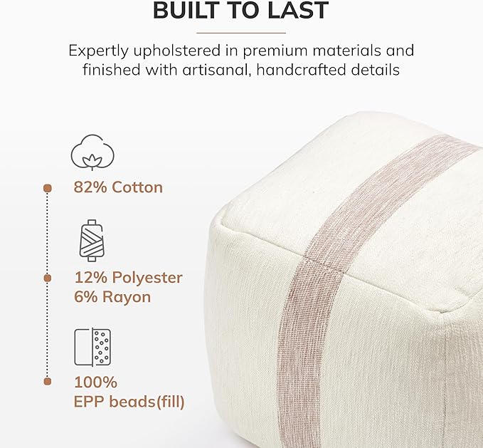 Anji Mountain Pouf Ottoman Foot Rest, Handmade Ottoman Pouf, Comfortable Foot Stool, Decorative Floor Seating for Living Room Decor, Bedroom & Home Décor Accent - Petal Stripe