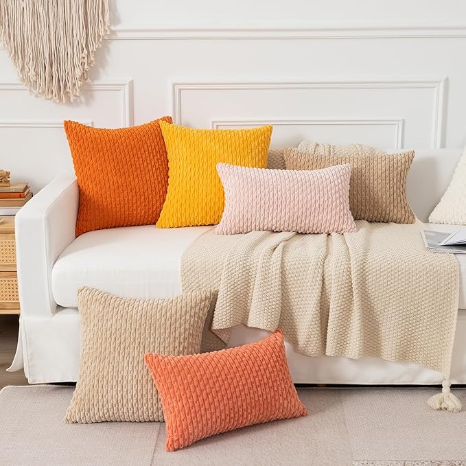 Kevin Textile Valentines Day 12x24 Inch Pillow Cover 1 Pack Boho Decorative Soft Striped Corduroy Lumbar Farmhouse Accent Rectangle Cushion Case for Living Room Couch Sofa Bed, Light Pink