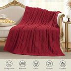 Amélie Home Chunky Knit Throw Blanket, Reversible Soft Chenille Breathable Cable Knitted Blanket for Couch and Sofa, Farmhouse Decorative Throw for Chair, 50"x60", Christmas Red