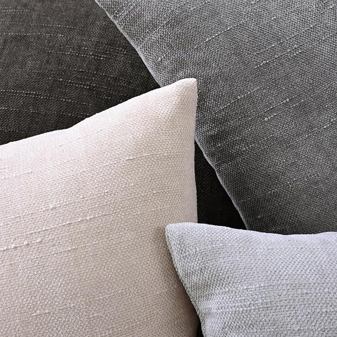 Set of 4 Soft Textured Decorative Throw Pillow Covers 18x18 Inch Cozy Farmhouse Cushion Cover Square Accent Pillow Cases for Bed Couch Sofa Living Room, Grey