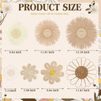 Chunful 7 Pcs Boho Wall Basket Decor Rattan Flower Wall Decor Nursery Daisy Flower Woven Macrame Hanging Flowers for Baby Kids Girls Farmhouse Bedrooms Living Rooms Kitchen Home(Light Beige Yellow)