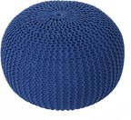 Round Pouf Ottoman, 18" Bordeaux Knitted Cotton Woven Round Pouf, Handmade Woven Bean Bag for Living Room, Floor Bag for Bedrooms, Home, Offices, Sofa Footrest (Navy)