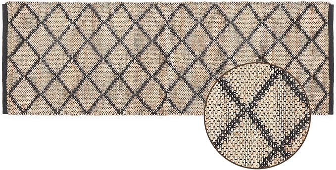 · REDEARTH · Jute Cotton Area Rug, Sustainable Handwoven, Non-Shedding, Soft & Durable – Reversible, Neutral Tones for Home Décor in Living Room, Dining Room, Bedroom (Sierra Loom Black, 2'x6')