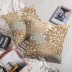 Light Brown Grey Gray Pillow Covers 20X20 Inch Set of 2, Dahlia Flower Spring Summer Floral Cream Decorative Throw Pillow Covers Outdoor Modern Farmhouse Cushion Case for Home Couch Sofa Bed Decor