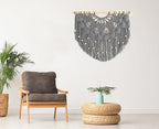 Youngeast Large Macrame Wall Hanging Boho Beaded Curtain for Window Macrame Bedroom Headboard Living Room Wall Art Tassel Tapestry Bohemian Woven Wall Decor 31" W X 25" H (Grey)