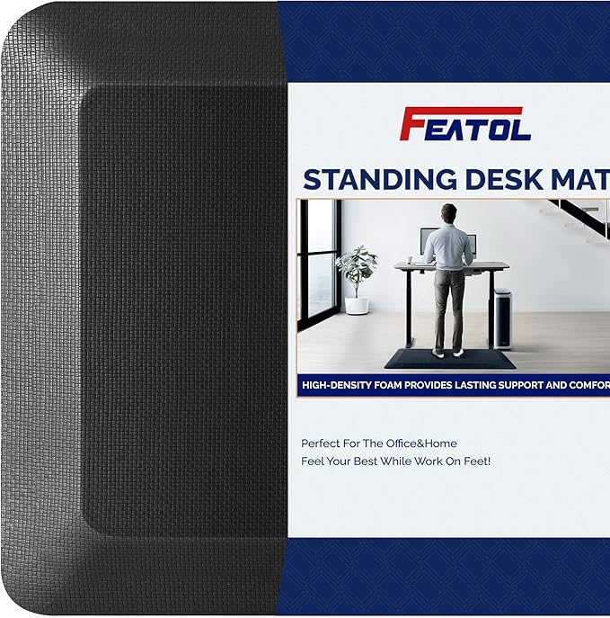 FEATOL Anti Fatigue Mats for Standing, 9/10 Extra Thick Ergonomic Standing Desk Mat, Comfort & Durable Memory Foam Standing Mat at Home,Office All Day (24" x 36", Black, 2PC)