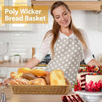 Eccliy 6 Pack Poly Wicker Bread Baskets 19 Inch Imitation Rattan Serving Trays for Bread Snacks Fruit Vegetables Tabletop Display Basket for Kitchen Restaurant Home Hotel