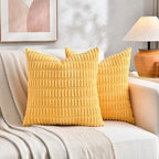Fancy Homi Set of 4 Spring Boho Decorative Throw Pillow Covers 24x24 Inch for Couch Bed Sofa, Sage Green Yellow Room Decor, Soft Fuzzy Fluffy Cozy Corduroy Textured Cushion Case 60x60cm