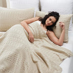 VHC Brands 100% Cotton Waffle Weave Queen Blanket 90"x90", Decorative Lightweight Spring and Summer Throw Blanket, Bedroom Decor for Bed, Couch, or Sofa, Natural