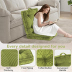 Square Floor Pillow for Adults, Tufted 24x24 Floor Cushion for Sitting, Large Meditation Cushion, Thick Corduroy Seat with Handle, Tatami Seating for Yoga, Light Green, 1Pack