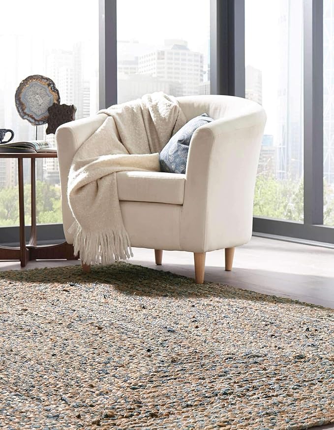 Unique Loom Braided Chindi Collection Casual Modern Blue/Tan Area Rug (5' 0 x 8' 0)