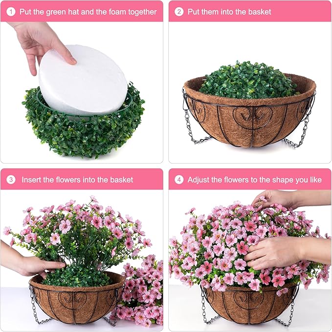HyeFlora Artificial Fake Hanging Plants Flowers with Basket Outdoor Spring Decor, Faux Silk Pink Daisy in Pot Planter Realistic UV Resistant for Porch Home Indoor Patio Balcony Garden Yard