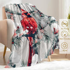 Snowy Red Cardinal Fleece Blanket - Lightweight Soft Cozy Gifts Throw for Animal Lovers,Kids,Women,Winter Snow-Covered Pine Branch Blankets,Home Room Modern Festive Decor 50x60in