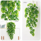 CATTREE Artificial Monstera Vines 2 Pack, Fake Ivy Tropical Leaf Jungle Leaves Plant Vine Greenery Artificial Hanging Plants for Home Kitchen Garden Office Wedding Wall Decoration