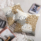 Brown White Grey Gray Pillow Covers 24X24 Inch Set of 2, Modern Dahlia Floral Print Decorative Throw Pillow Covers Outdoor Farmhouse Cushion Case for Home Couch Sofa Bed Decoration