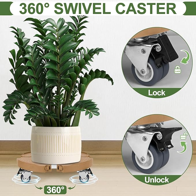 ToLanbbt 2 Pack Plant Caddy Stands with 360° Wheels Adjustable 15-22 IN Rolling Stands Heavy Duty Large Plant Carts Dolly with Casters 440lbs Capacity for Large Planter, Garden Pot, Flower Pot, Khaki