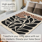 HIWX Boho Abstract Floral Blanket, Boho Brown and Black Abstract Flowers Throw Blanket for Home Living Room Bedroom Decor, Floral Room Decor, 50x60 Inches