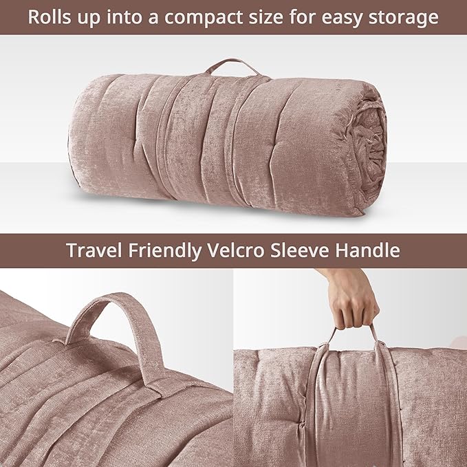 Intelligent Design Edelia Foldable Poly Chenille Light Weight Lounge Floor Pillow Cushion Tufted Seat for Meditation, Game Playing, Yoga, Reading with Travel Wrap, 74x27", Blush