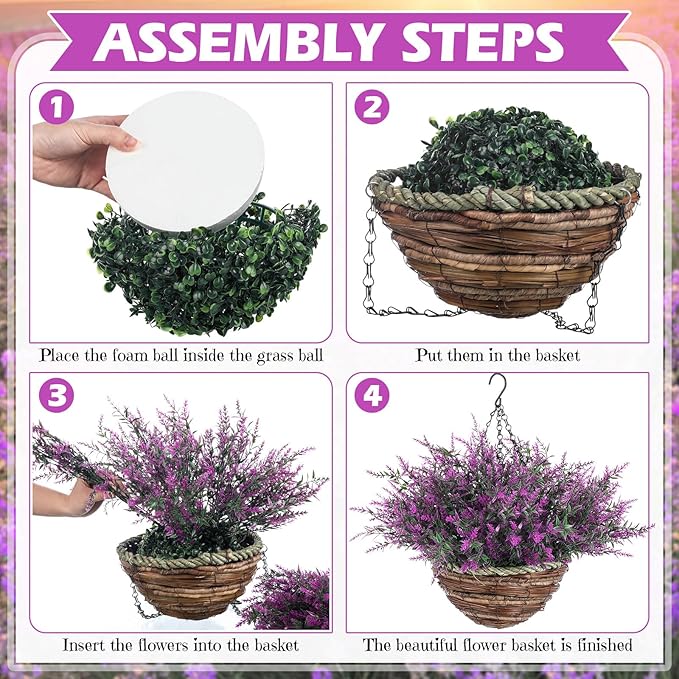 2 Sets Artificial Lavender Flowers with Hanging Basket for Outdoor Indoor Artificial Faux Hanging Flowers Plants Rattan Lining for Porch Garden Yard Spring Summer Decor(Red Lotus)