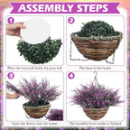 2 Sets Artificial Lavender Flowers with Hanging Basket for Outdoor Indoor Artificial Faux Hanging Flowers Plants Rattan Lining for Porch Garden Yard Spring Summer Decor(Red Lotus)