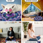 Mandala Meditation Cushion, Boho Meditation Mat, Meditation Pillows for Sitting on Floor, Cushions for Sitting in Home and Outdoor, Round Floor Pillows Cushion Seating for Yoga Accessories 22'' X 22''