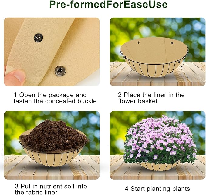 3PCS 12 Inch Round Hanging Basket Liners Fabric Hanging Plant Liners Non-Woven Planter Liners Beige Felt Liners Replacement Inserts for Hanging Baskets Outdoor Plants - Avoid Bird Nesting