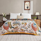 Boho Throw Blanket Farmhouse Decor Throw Blanket Bohemian Blanket for Bed 100% Cotton Muslin Woven Couch Blanket All Seasons Quilt Bedroom (Beige, 50"x60")