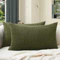 Softalker Throw Pillow Covers 12x20 Inch, Set of 2, Soft Corduroy Boho Stripe Decorative Pillow Cover, Couch Fluffy Pillow Cover for Farmhouse Home Decor Bed Living Room, Olive Green