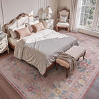 AMOAMI Vintage Floral 5x7 Area Rugs for Living Room Rug, Machine Washable Rug Non Slip Large Area Rug for Bedroom Indoor Low Pile Carpet Ultra Soft Boho Rugs for Dining Room Playroom Office, Pink