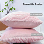 Pink Couch Pillow Covers 20" x 20" Striped Elegant Fluffy Blush Decorative Pillow Covers Faux Fur Boho Texture Throw Pillow Covers Decor for Sofa Chair Livingroom - 2 Pieces