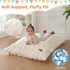 MAXYOYO 3 in 1 Kids Bean Bag Chair Bed, Child Floor Sofa for Gaming, Reading, Convertible Bean Bag Floor Cushion with Machine Washable Cover for Living Room Bedroom, Beige