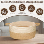Woven Basket for Toys, Blankets & Gifts Empty ,Cotton Rope Storage Basket with Reinforced Handles for Nursery,Livingroom,Bedroom,Bathroom & Home Decor,17.72" x 9.45" x 7.09 (S)