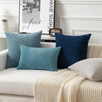 Kevin Textile 14x24 Inch Pillow Cover 1 Pack Boho Decorative Soft Striped Corduroy Lumbar Farmhouse Solid Color Accent Rectangle Cushion Case for Living Room Couch Sofa Bed, Blue Grey