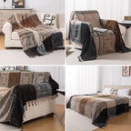 Boho Throw Blanket, Chenille Jacquard Tassels Throw Blankets for Bed Couch Soft Chair， Bohemian Fringe Tassels (Black, Large 86 * 102Inches)