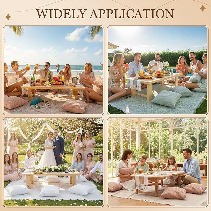Extra Large Outdoor Boho Picnic Blanket with Table Runner and 6 Throw Pillows Covers Wedding Party Decoration Photoshoot Home Garden Party Decor Patio Lawn Outdoor Mat Beach Party theme Supplies White