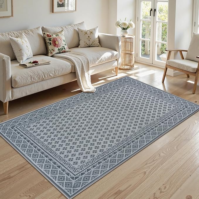 LIVEBOX Easy Jute Indoor Outdoor Rug 3x5 Front Porch, Gray Washable Outdoor Rugs for Entryway, Non Slip Geometric Area Rug for Living Room, Carpet Door Mat for Entry Front Door Patio Kitchen Bedroom
