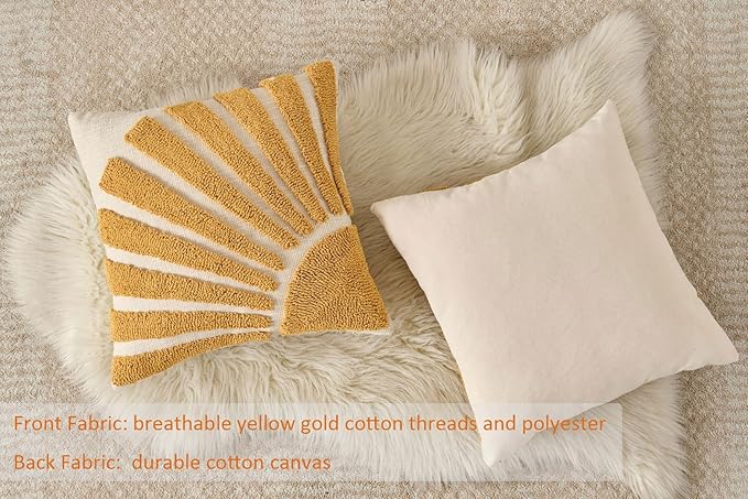 Zealax Yellow Decorative Throw Pillow Cover 18x18 Inch Modern Abstract Sun Tufted Pillow Case Square Soft Cushion Covers for Couch Bed Living Room Bohemian Home Decor(No Pillow Insert, 1Pc)