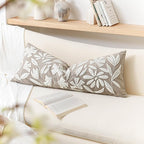 BlissBlush 14x36 Lumbar Pillow Cover for Bed, Taupe Rectangular Long Throw Pillowcase, Embroidered Velvet Floral Tufted Farmhouse Accent Cushion (Cover Only)