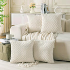 Set of 4 Cream White Decorative Throw Pillow Covers 16x16 Inch Corduroy Pillow Covers for Bed Couch Sofa Living Room Soft Square Cushion Cases