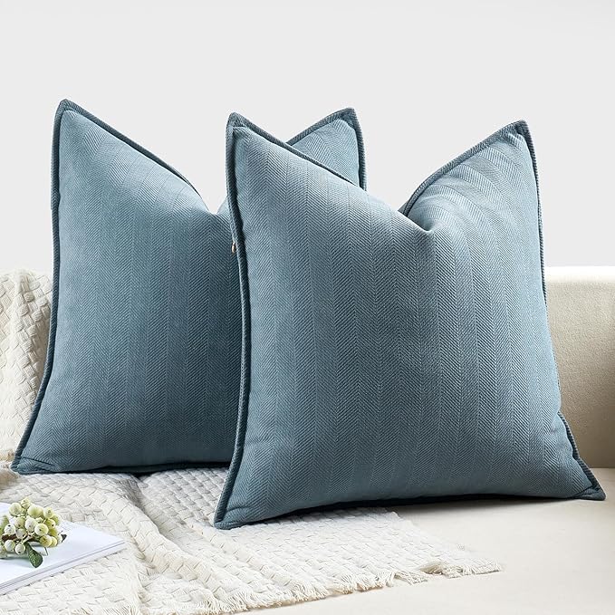 MIULEE Pack of 2 Dusty Blue Decorative Pillow Covers 24x24 Inch Soft Chenille Luxurious Couch Throw Pillows Farmhouse Cushion Covers Euro Shams Elegant Design for Sofa Bed Living Room Spring Decor