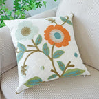vctops Floral Embroidered Pillow Covers 18x18 Inch Spring Summer Cotton Tufted Throw Pillow Cover Outdoor Garden Cushion Case for Sofa, Bed, Living Room (Flower G,18"x18")