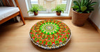 CRAFT KALA 22" Round Mandala Comfort Meditation Floor Pillow Cover, Large Pillows Seating Cover for Adults, Cushions Cover for Outdoor Yoga Fireplace Living Room Ottoman Cover Green Red Flower
