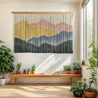 Sdjazl Woven Boho Macrame Wall Hanging Home Decor Tapestry Dip-Dyed Large Modern Handmade Colorful Mountain Landspace For Living room (light pink)