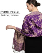 Achillea Reversible Paisley Pashmina Rave Scarf – Exotic Indian Shawls and Wraps for Evening Dresses, Festivals, All Seasons